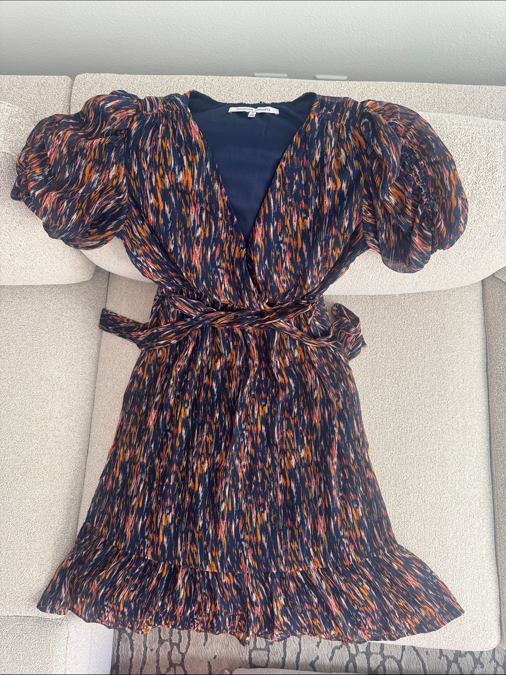 Women's Puff-Sleeve Wrap Dress in Multicolor Print